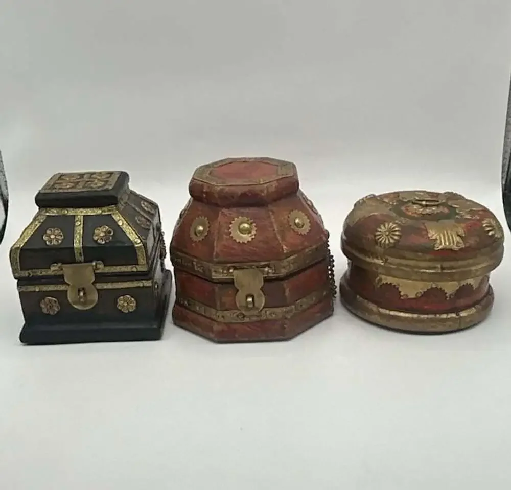 Vintage Wooden Trinket and Jewelry Boxes Set of 3